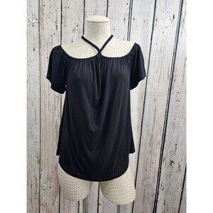 ALK Women's M Lemon Tart Black Short Sleeve Off Shoulder Blouse Shirt Top Tee NW